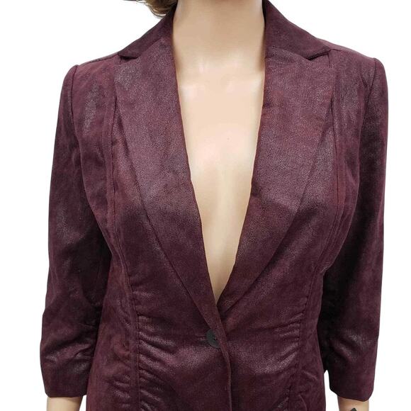 NWT Rafaella Shimmering Blazer Jacket Ruched Size 6 Burgundy  Animal Print Lined - Picture 6 of 15
